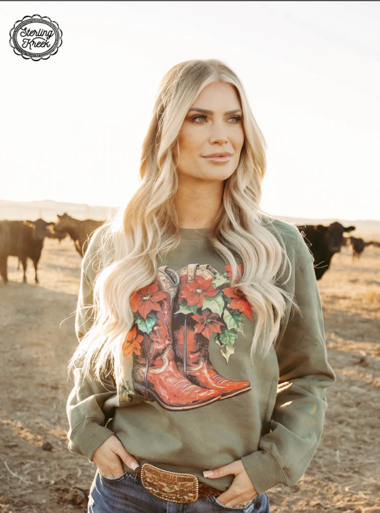 Poinsettia Boots Crewneck Sweatshirt