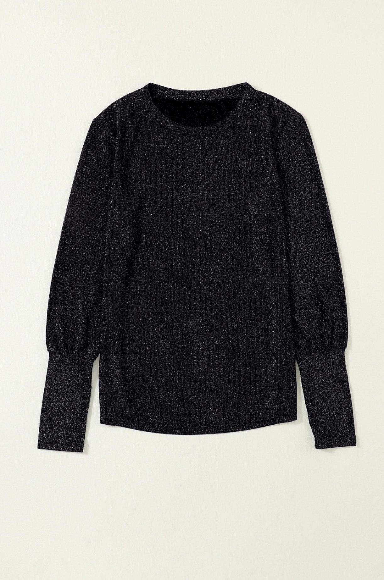 Black Glitter Round Neck Long Sleeve Top