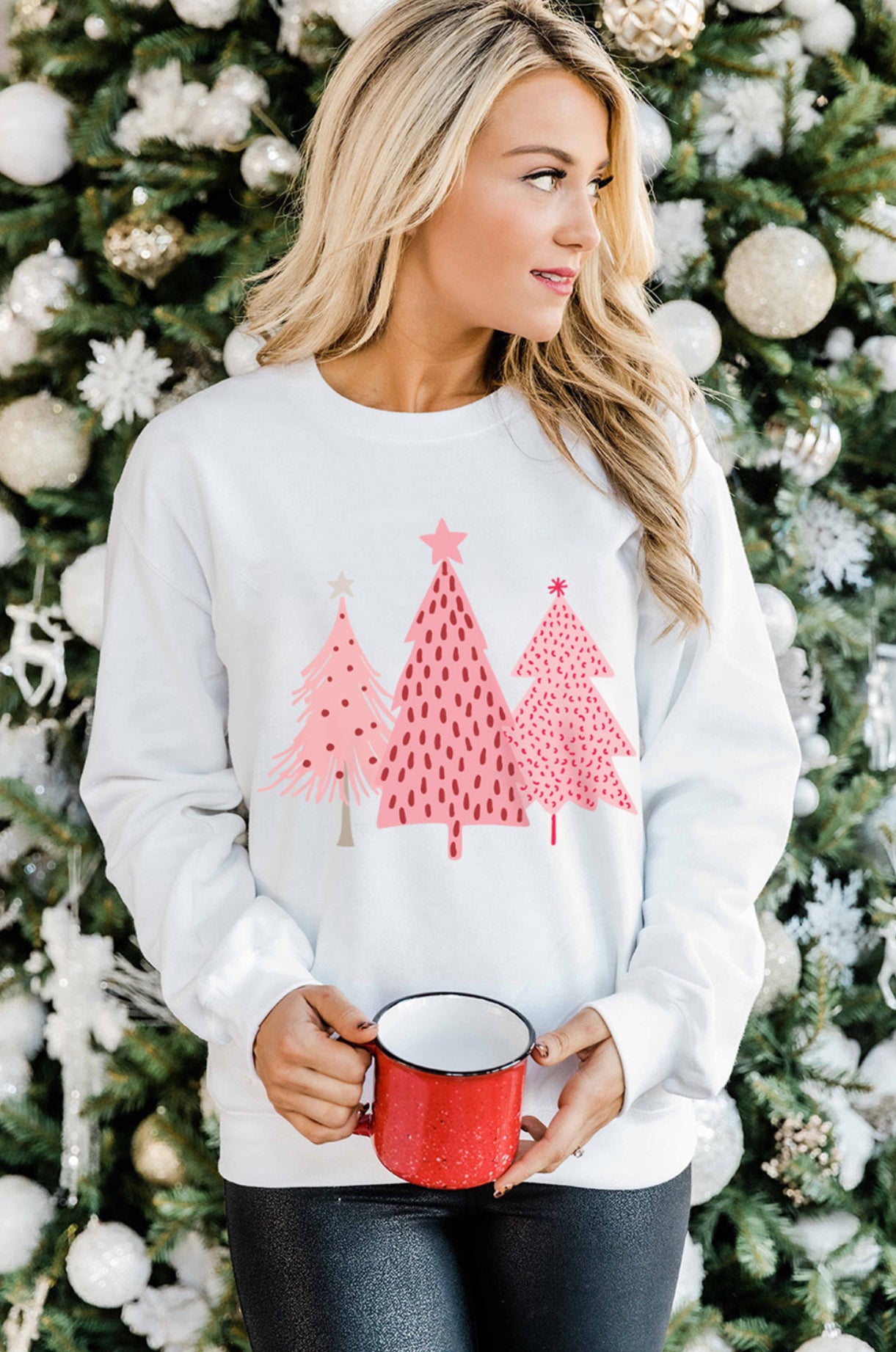 Pink Christmas Tree Pullover Sweatshirt