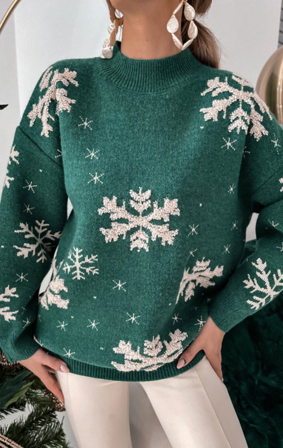 Green Snowflake Sweater