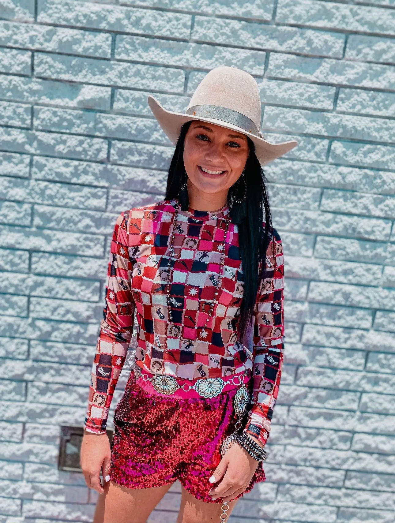 Pink Cowboy Mesh Top