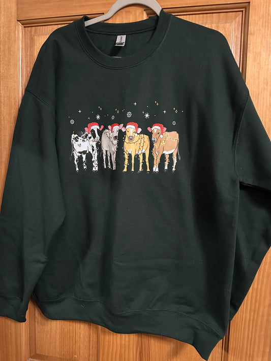 Christmas Cow Lights Crew Neck