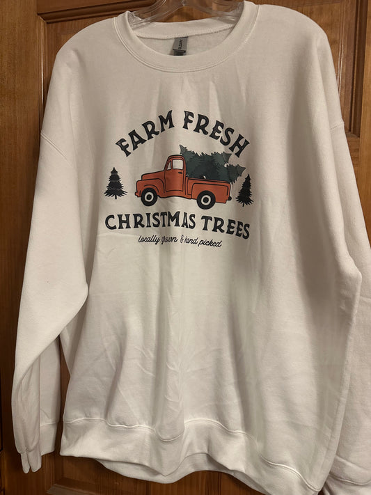 White Red Christmas Truck Sweatshirt