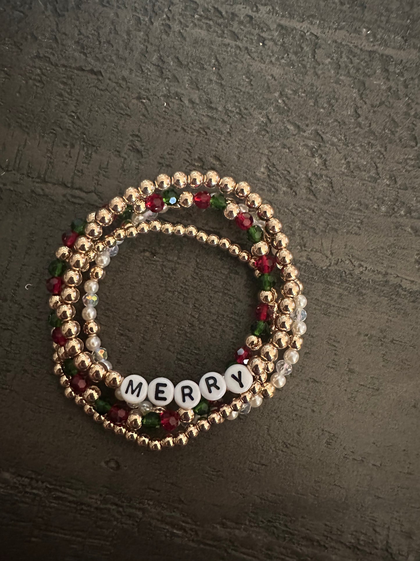 Tiled Letter "Merry" Red&Green Bracelet Set