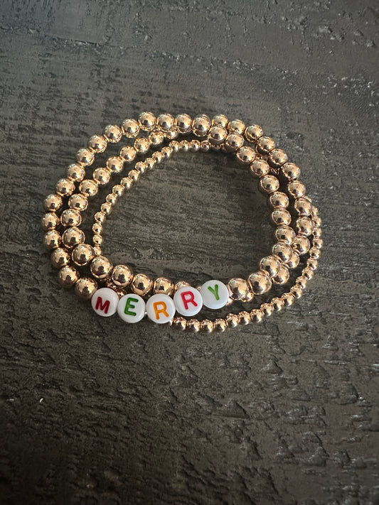 Tiled Letter "Merry" Gold Bracelet Set