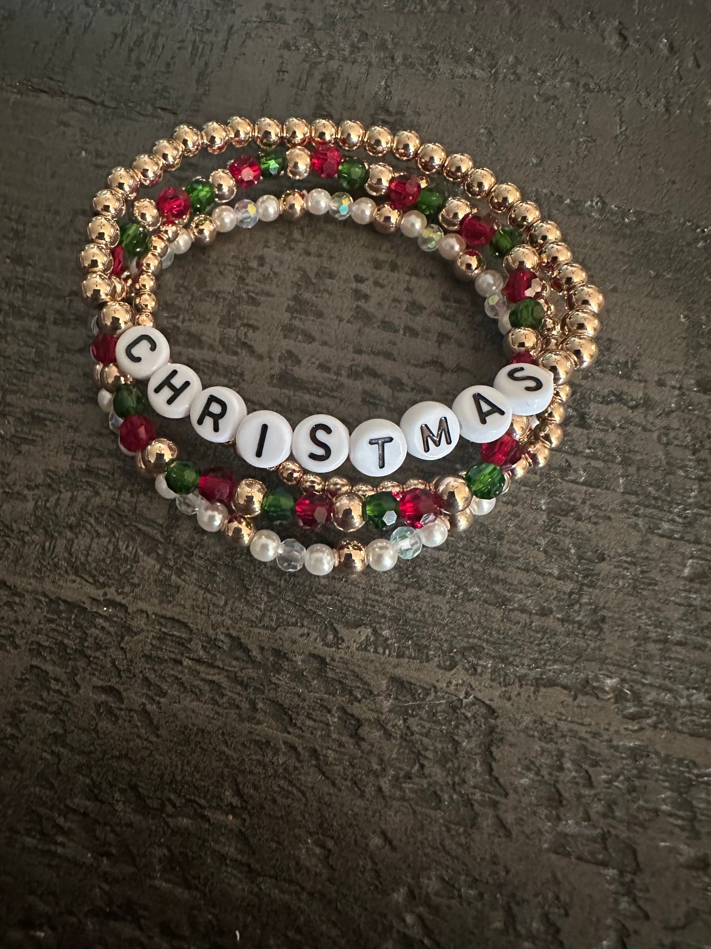 Tiled Letter "Christmas" Red&Green Bracelet Set