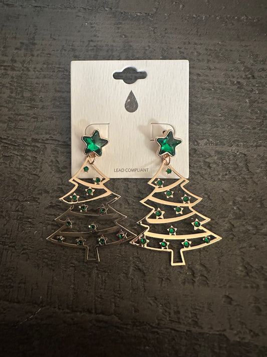 Green Glitter and Glow Tree Earrings