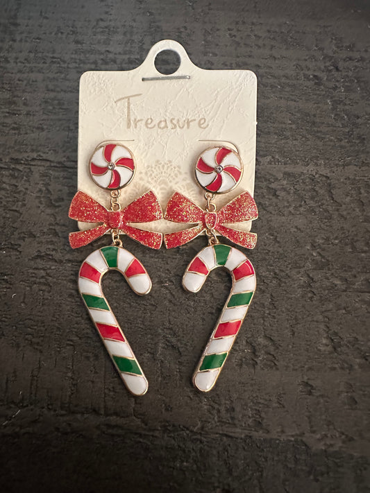 Candy Cane & Ribbons Glitter Earrings