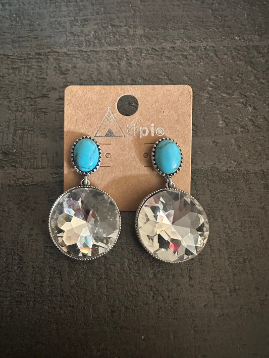 Turquoise Clear Crystal Earrings