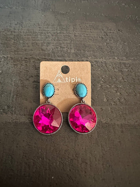 Turquoise Pink Crystal Earrings